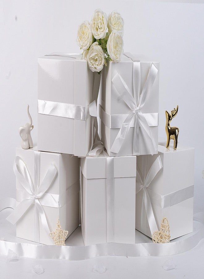 Jaywayang 5 Pack White Gift Boxes with Lids, Ribbons and Tissue Papers Square Gift Boxes - 7.1 Inch - Birthday, Wedding, Presents Wrapping, Mother's Day, Valentine's Day Decoration Party Favor Boxes. - Image 3